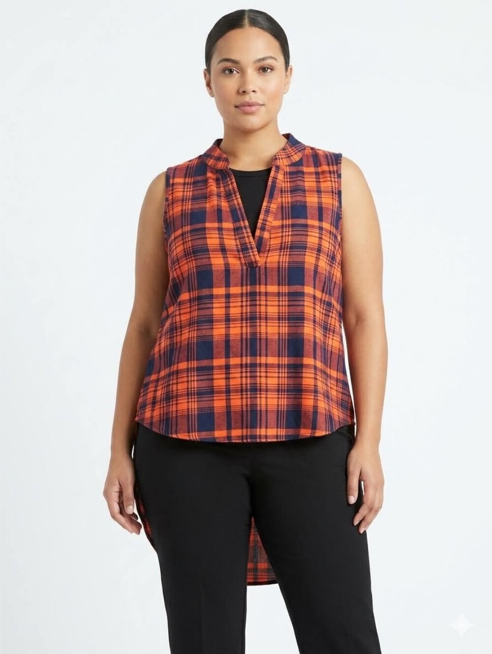 Discreet Top Sleeveless Plaid Tunic Size Medium